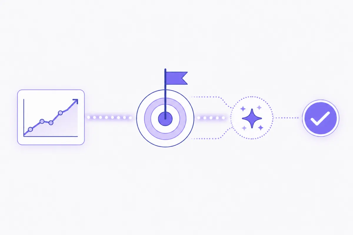 Illustration of a stock market dashboard being compared against a stated focus goal by AI